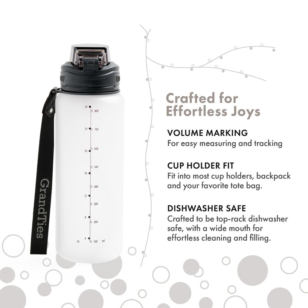 GRANDTIES Tritan Sports Water Bottle, 800ml, with a Removable Silicone Straw, Tritan Resin, Leak-proof Even Upside Down, One-push Fastening, and a