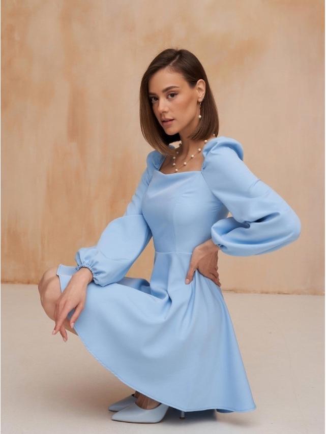 

X2335 Spring/Summer Slimming Square Neck Puff Long Sleeve Dress Medium синій