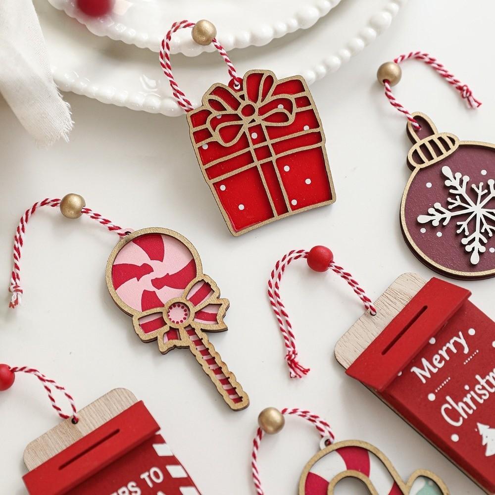 Red Christmas Wooden Plaque Ornaments Wooden DIY Christmas Tree Pendant Christmas Tree Hanging Ornaments Christmas Navidad Gift