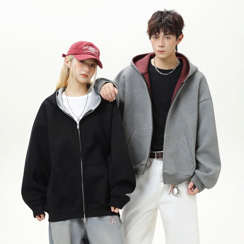Unisex Oversized Hooded Zip-Up Sweatshirt Vintage Streetwear Casual Pullover Jacket