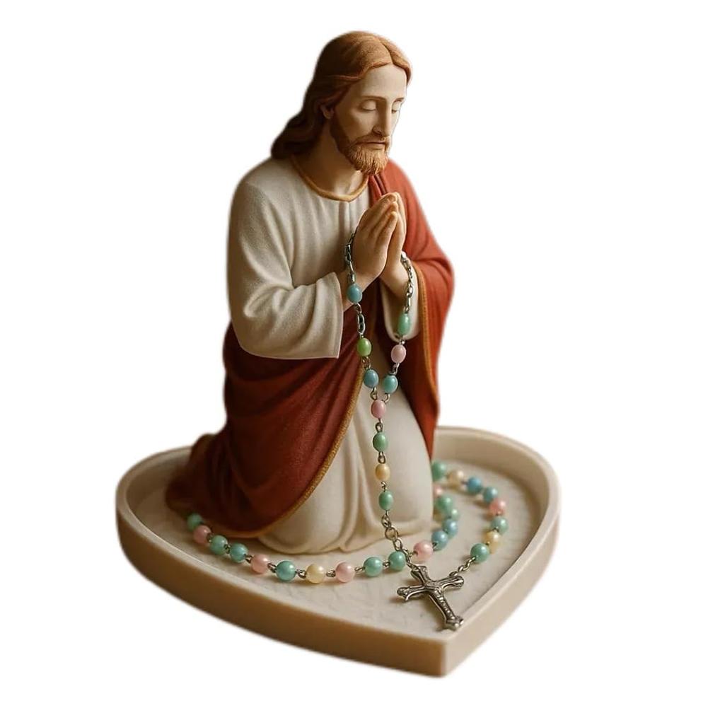 Virgin Mary Jesus Rosary Holder,  6" Blessed Mother Statue Catholic Sculpture Resin Jewelry Box for Necklace Rings Desktop Decor