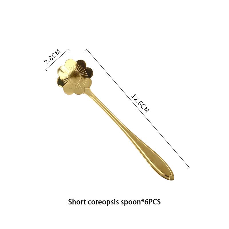 6pcs Gold Flower Stainless Steel Tea Spoons Set Coffee Spoon Honey Dessert Ice Cream Scoop Teaspoon Cafe  Long Handle Tableware