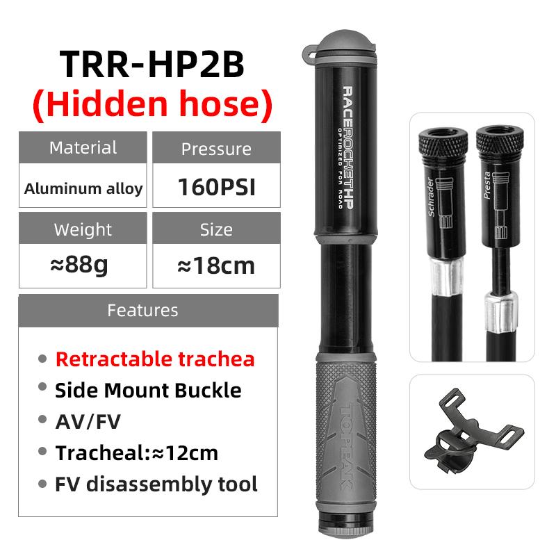 Topeak Cycling Pump 160/120psi High Pressure Mini Hand Pump Aluminium Alloy Hidden Hose Schrader Presta Valve Bicycle Inflator TRR-HP2B