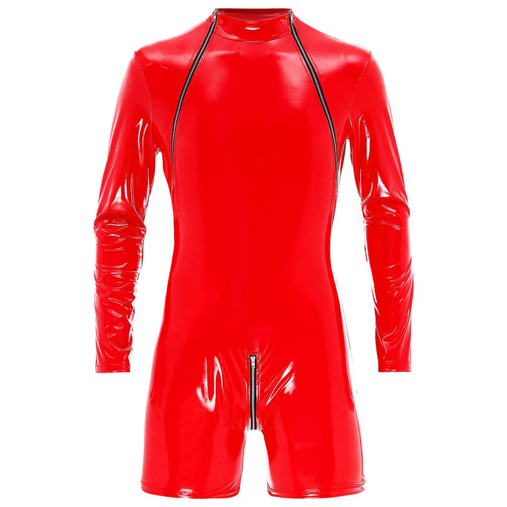 Shiny Latex Catsuit Jumpsuit for menn for voksne, lakken glidelås Boxer Bodysuit Trikot Clubwear