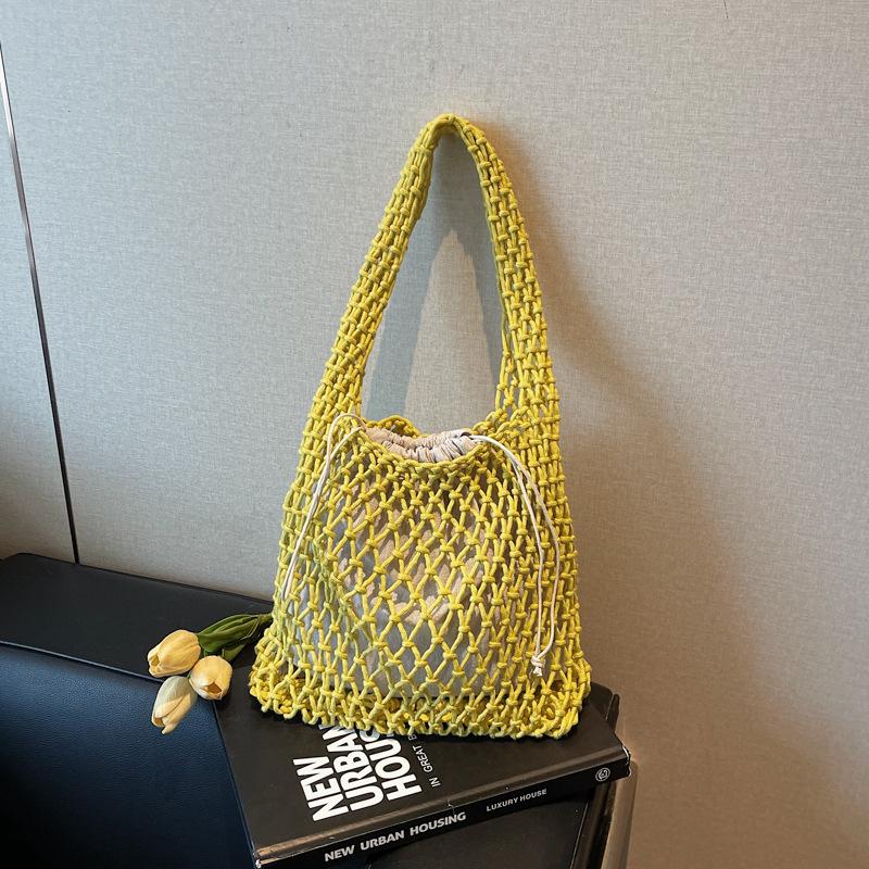 

Новая повседневная плетеная сумка-ведро с полым сетчатым карманом, большая вместимость, на плечо, модная универсальная сумка под мышку жёлтый