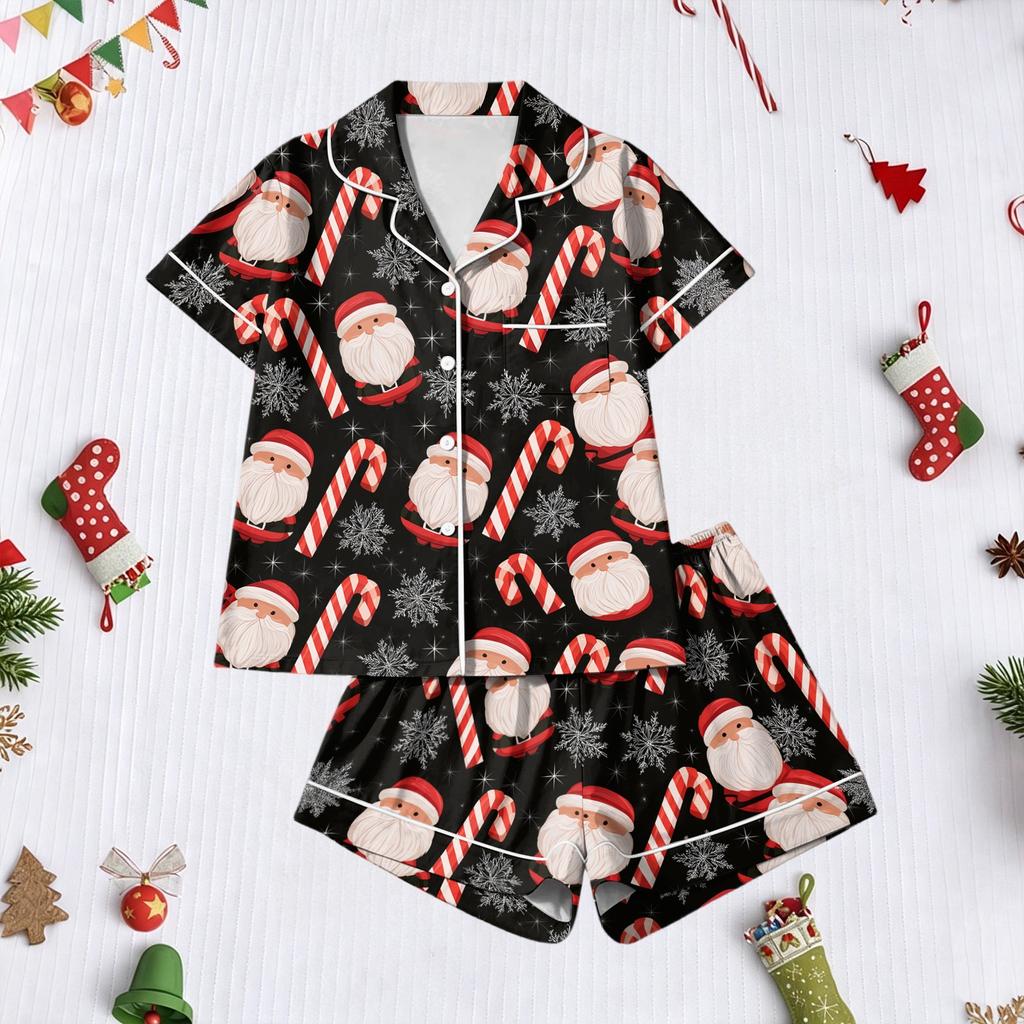 Women's 2 Piece Christmas Print Short Sleeve Casual Shorts Set