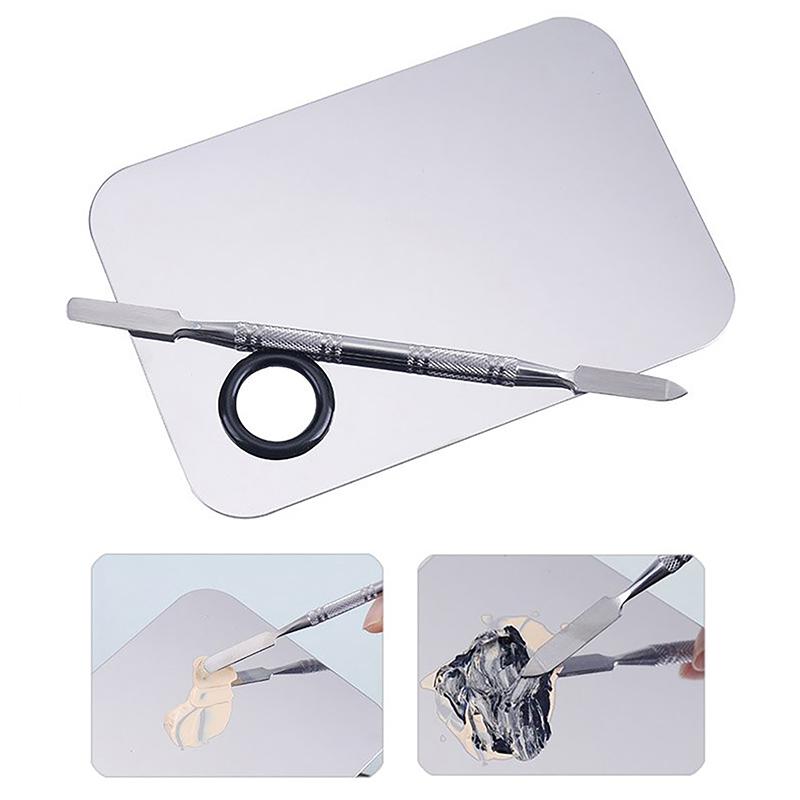 Stainless Steel Makeup Mixer Nail Art Polish Mixing Plate Foundation Eyeshadow Mixer Palette With Spatula Rod Beauty Tools