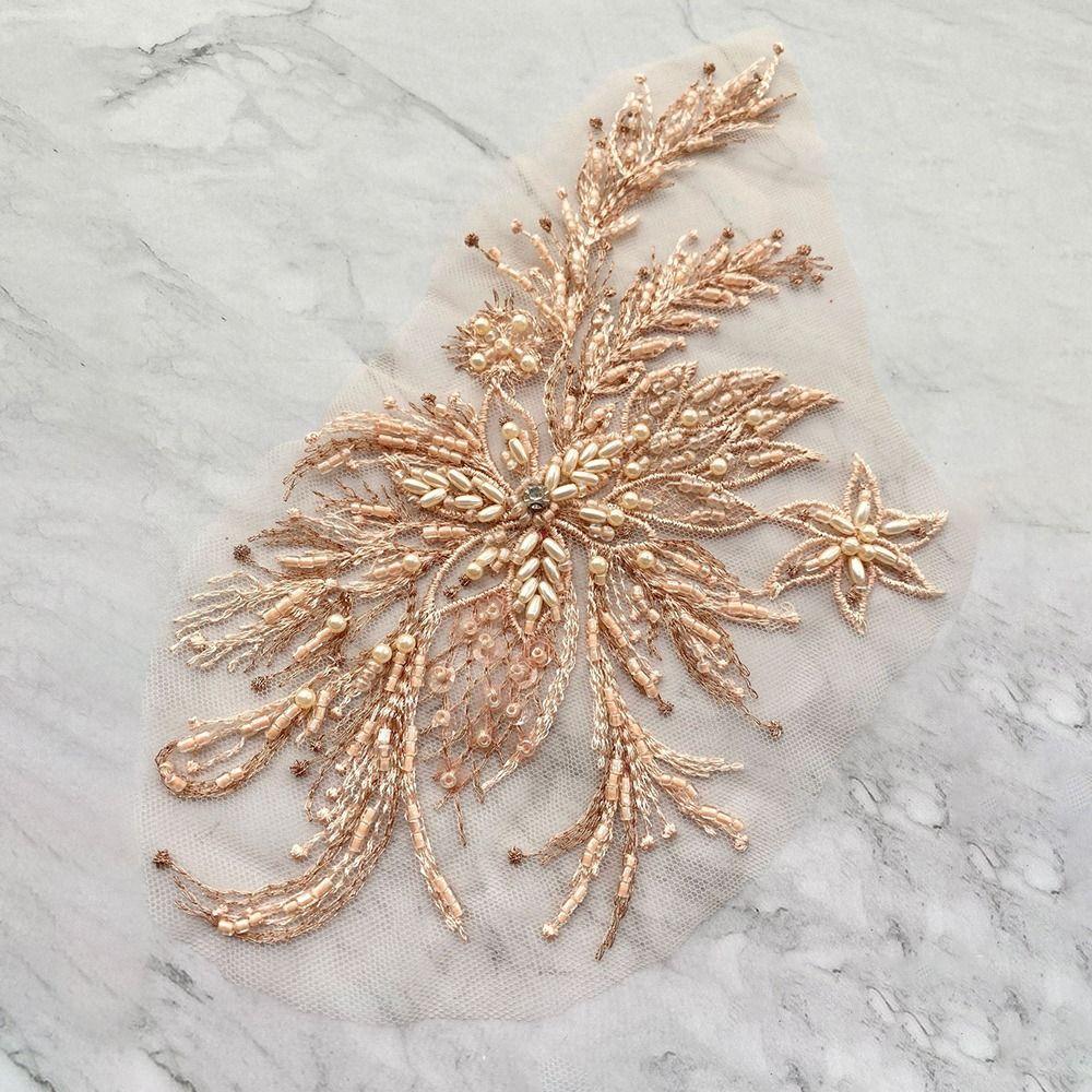 2Pcs DIY Flowers Mesh Embroidery Patch Sewing Repair Colored Beading Colored Lace Flower Applique Floral Embroidery Sewing Patch