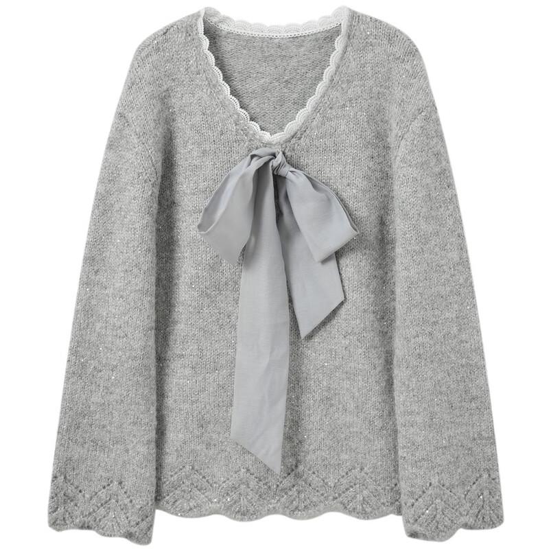 Sancai Retro Sweet Bow V-Neck Knit Sweater