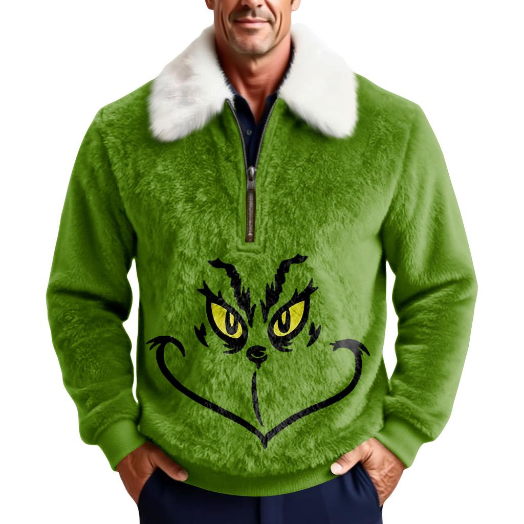 Men's Christmas Print Stand Collar Fleece Sweatshirt