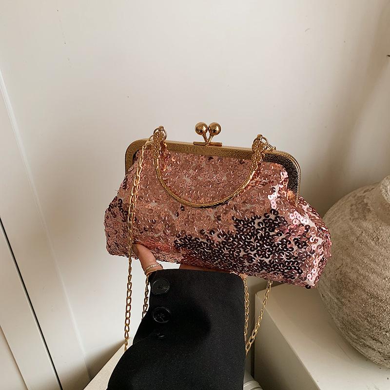 2025 New Dinner Bag Fashion Celebrity Clutch Bag One Shoulder Oblique Span Bag Versatile Sequin Bag Women's Small Handbag