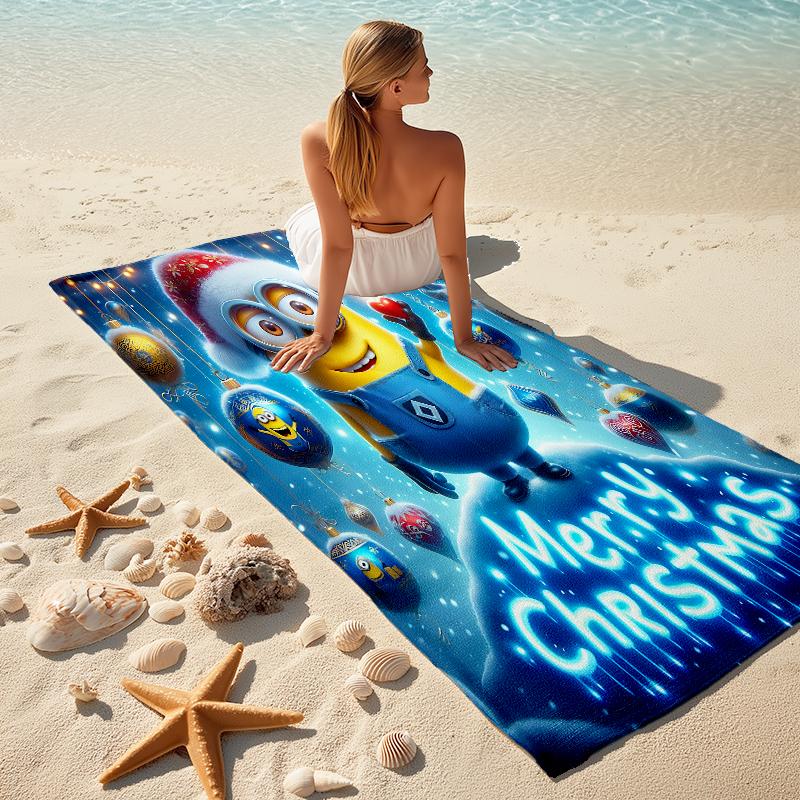 1Pc Christmas Minions Celebration Beach Towel Microfiber Beach Towel Thin Absorbent For Beach Swimming Yoga Bath Sports