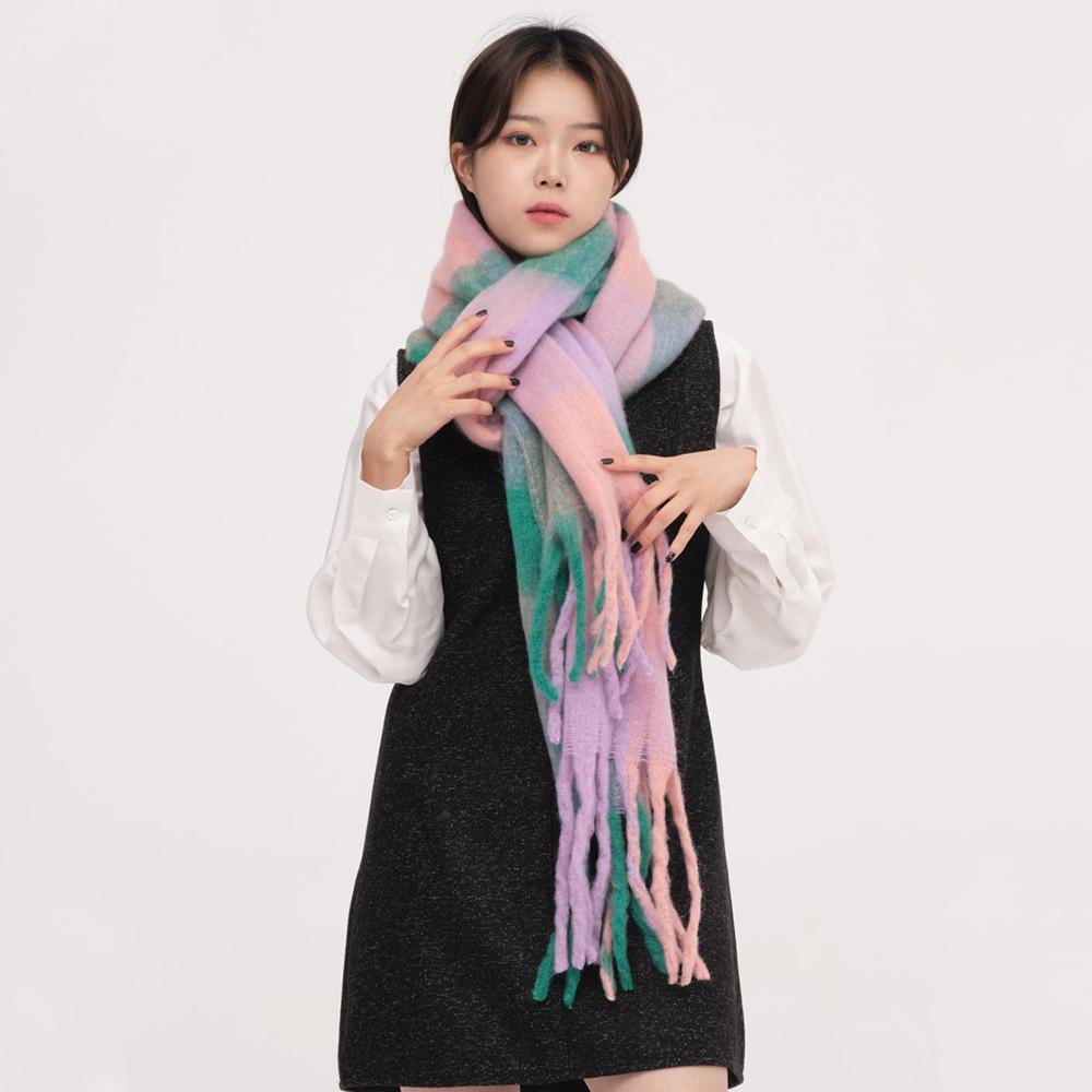 New AC plaid mohair scarf soft waxy warm scarf autumn and winter imitation cashmere shawl women