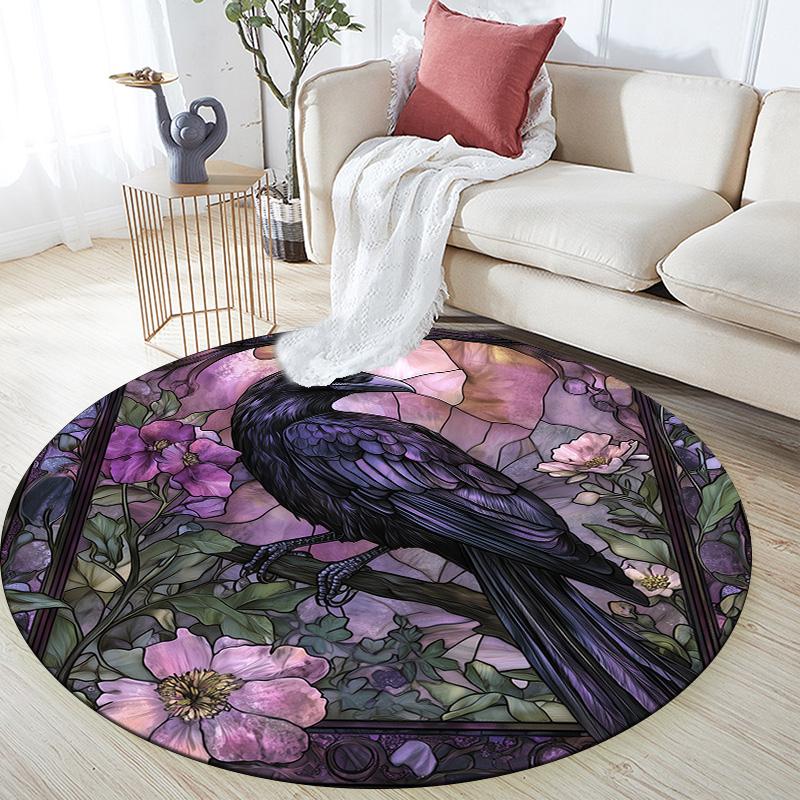 Flower Crow,Round Area Rug,Carpet Rug for Living Room Bedroom Sofa Playroom Decor,Non-slip Floor Mat