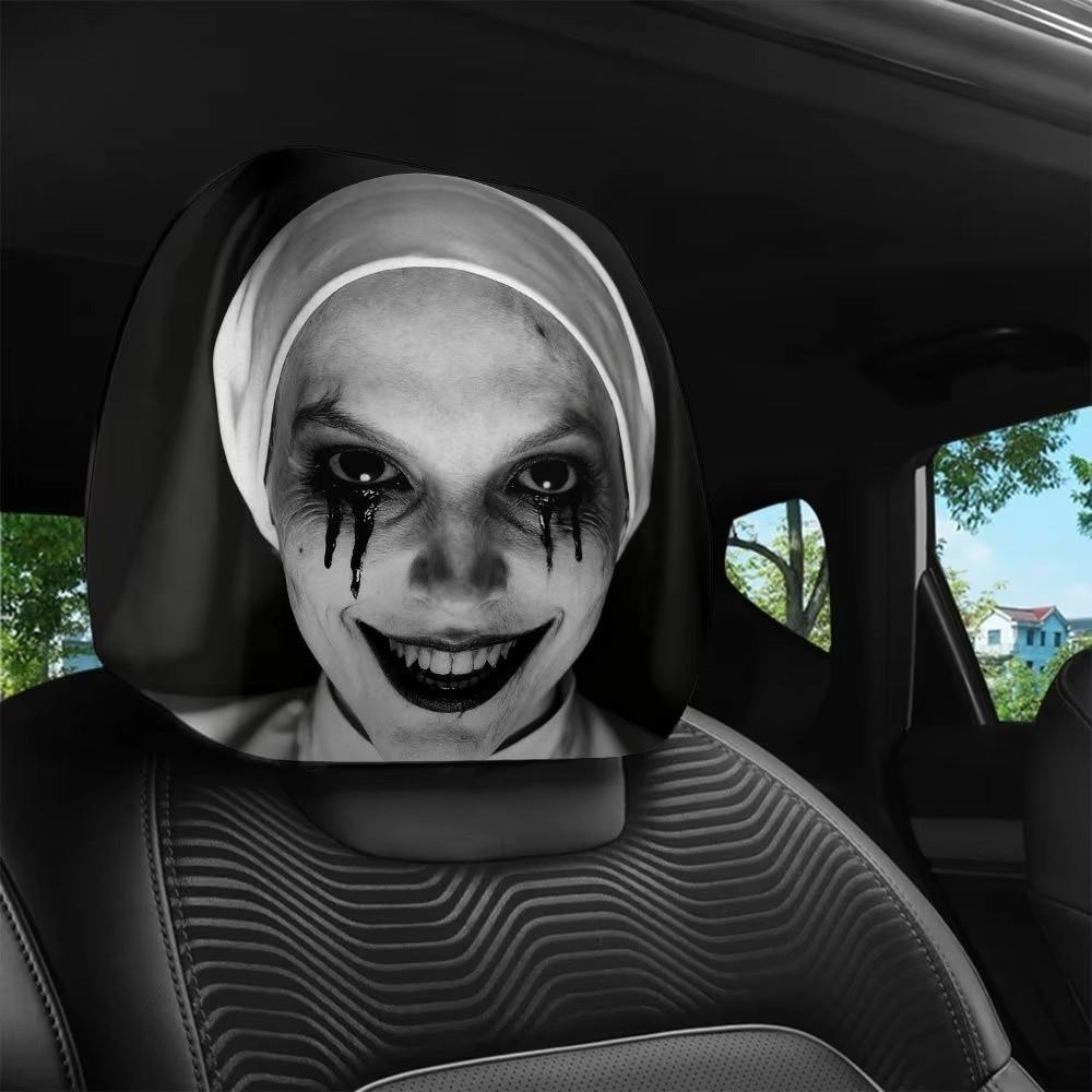 2Pcs Elastic Spooky Face Auto Headrest Sleeve Soft Comfortable Auto Headrest Wrap  Travel