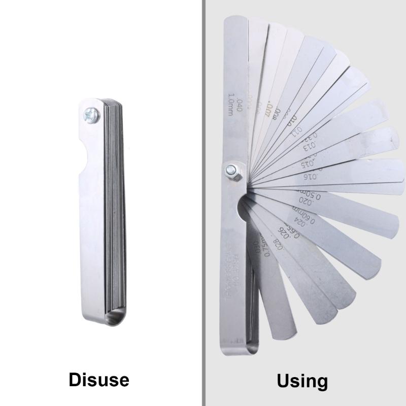 32 Pieces Long Feeler Gauge 0.03-1mm, Stainless Steel Feeler Gauge Double Marked Metric and Imperials Measuring Tool