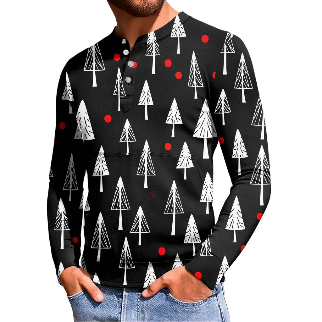 Pánská ležérní mikina na knoflíky, módní potištěná košile s dlouhým rukávem, pulovr