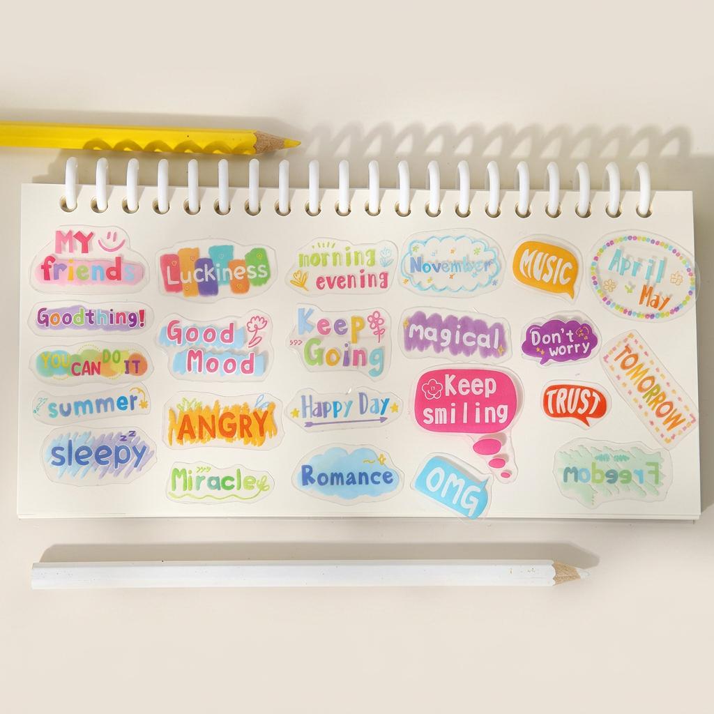 Alphabet Sticker Roll Transparent Die-Cut Pet Sticker Tape Pre-Cut Word Stickers Fun Scrapbooking Sticker Tape For Diary Planner