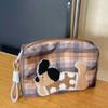 Cute Dog Puppy Plaid Cosmetic Bags Makeup Bags With Lanyard Large Capacity Travel Portable Mountaineering Bag Christmas Gifts