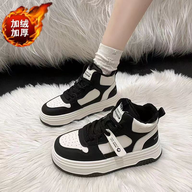 High-top shoes women's winter velvet warm cotton shoes platform non-slip board shoes 2025 new campus style casual sports shoes