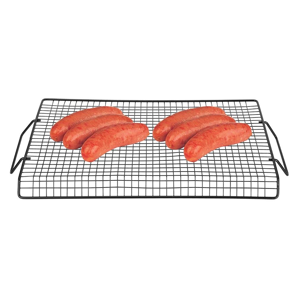 Portable Handle Iron Non-Stick BBQ Rack Barbecue Mesh Grill Net for Outdoor BBQ Party Camping