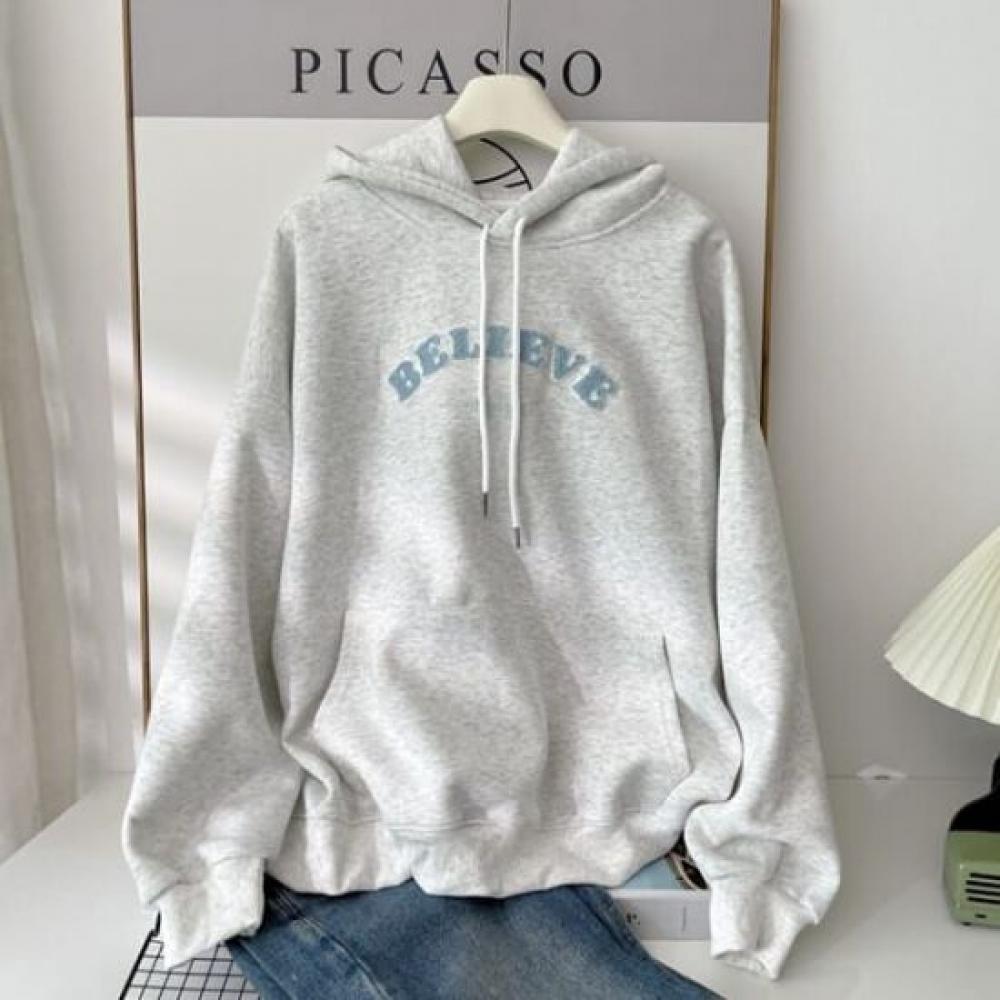 Navava Men Casual Loose Fit Pocket Lettering Long Sleeve Hoodie Nt3172
