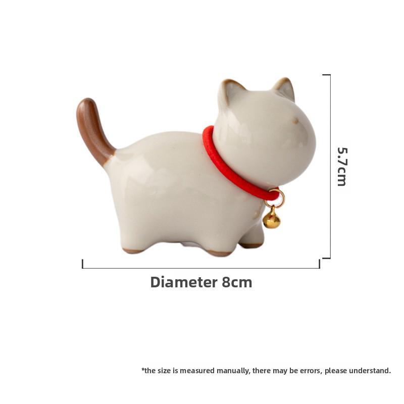 Ru Ware Handmade Tea Pet Cat Figurine Cute Ceramic Crackle Glaze Decorative Ornament for Tea CeremonyHome Office Desk Decor Gift