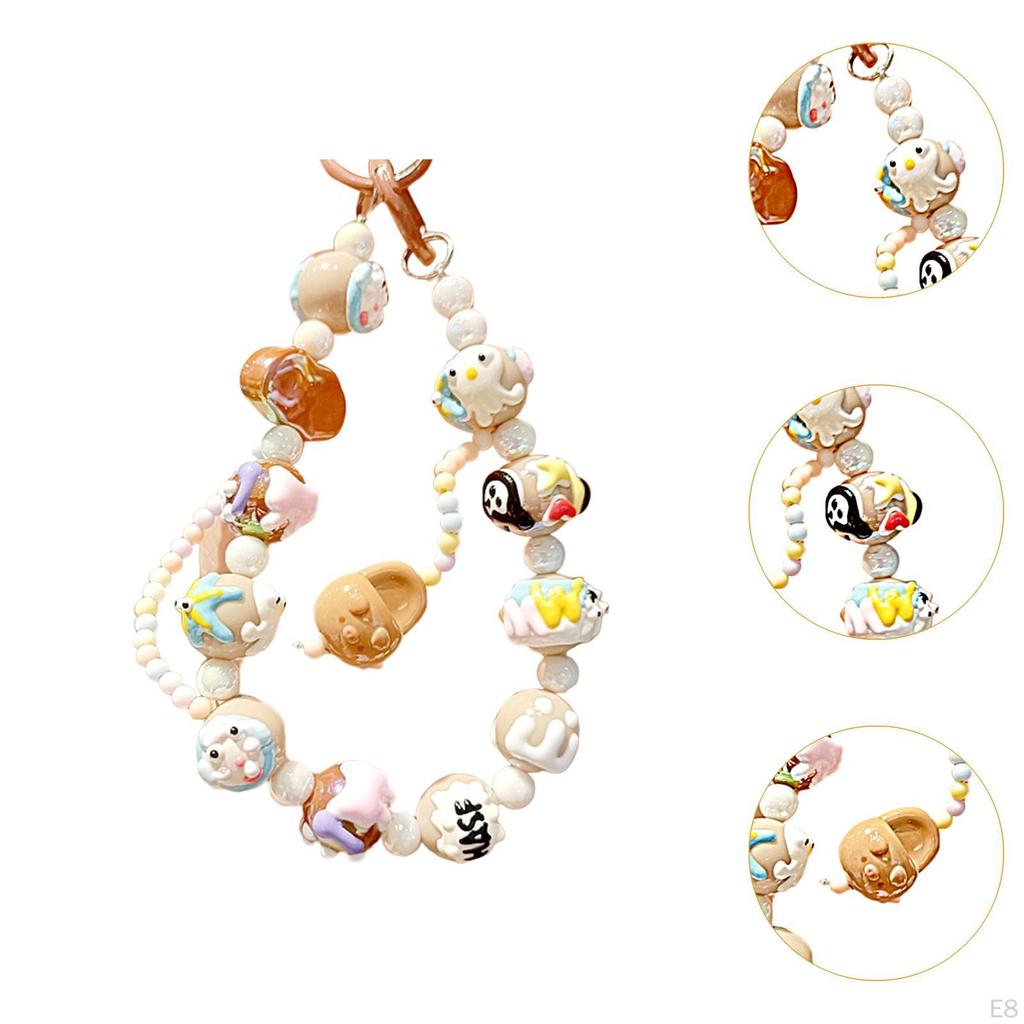 Beaded Keychain Bracelet Key Ring Decorative Women Party Favors Wristlet Hanging Ornament Keyring