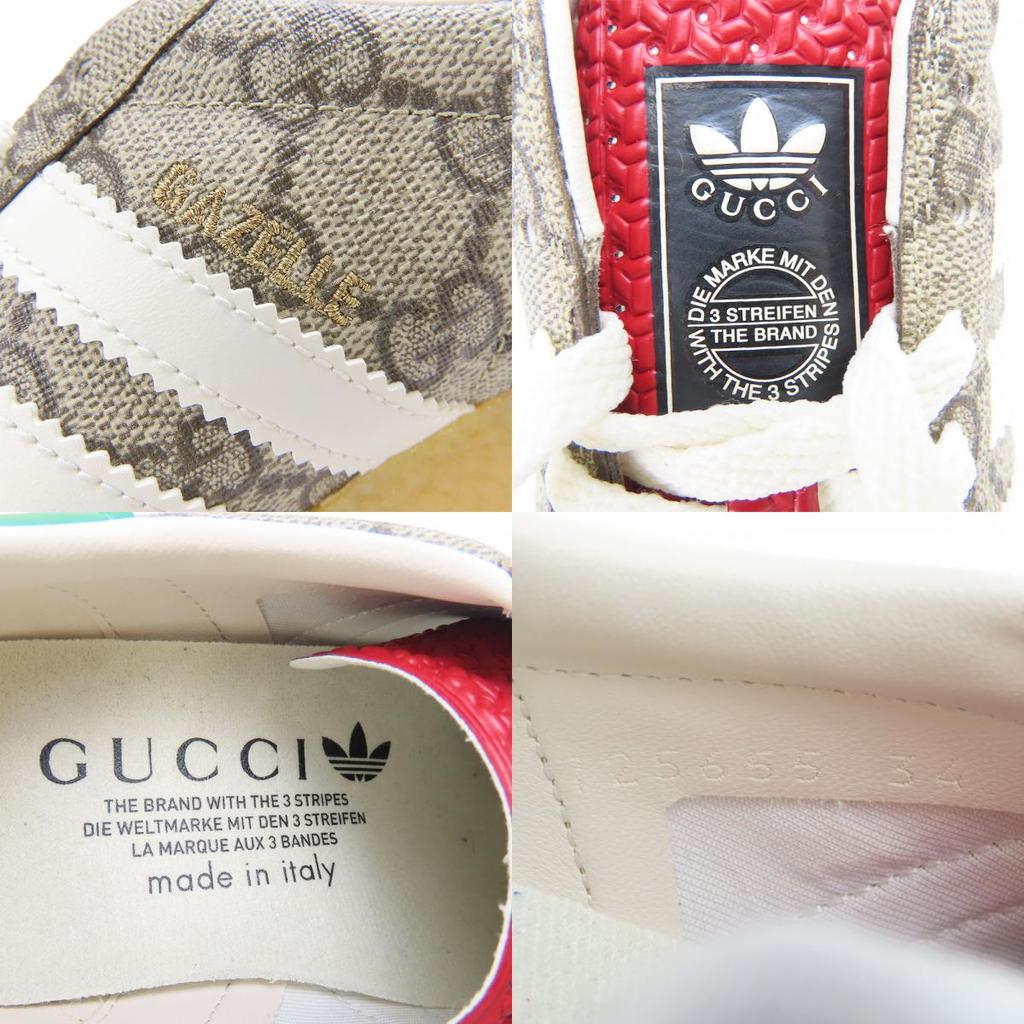 Tênis GUCCI usados Gajeel 725655 Colaboração Adidas 34 Lona GG Supreme/couro bege verde Tamanho JP por volta de 8,7"