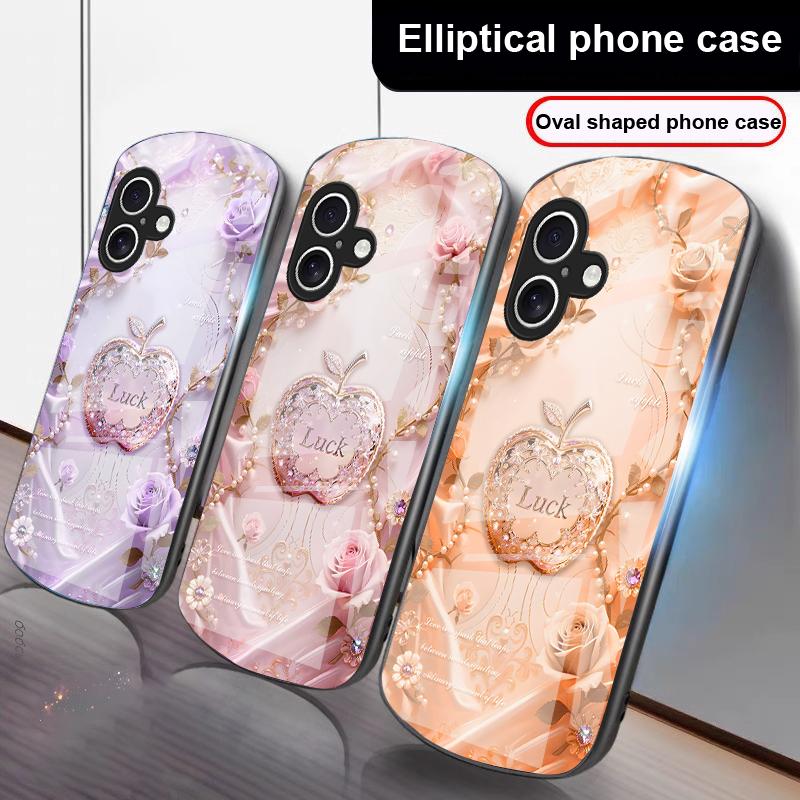 Lucky and Romantic Love For iPhone 17 16 15 14 13 Plus 12 Mini 11 Pro Max XR Xs Max X 7 8 6S 22 20 Elliptical Glass Phone Case