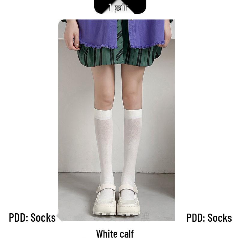 Japanese Summer Opaque Over-the-Knee Velvet Socks for Slim Calves