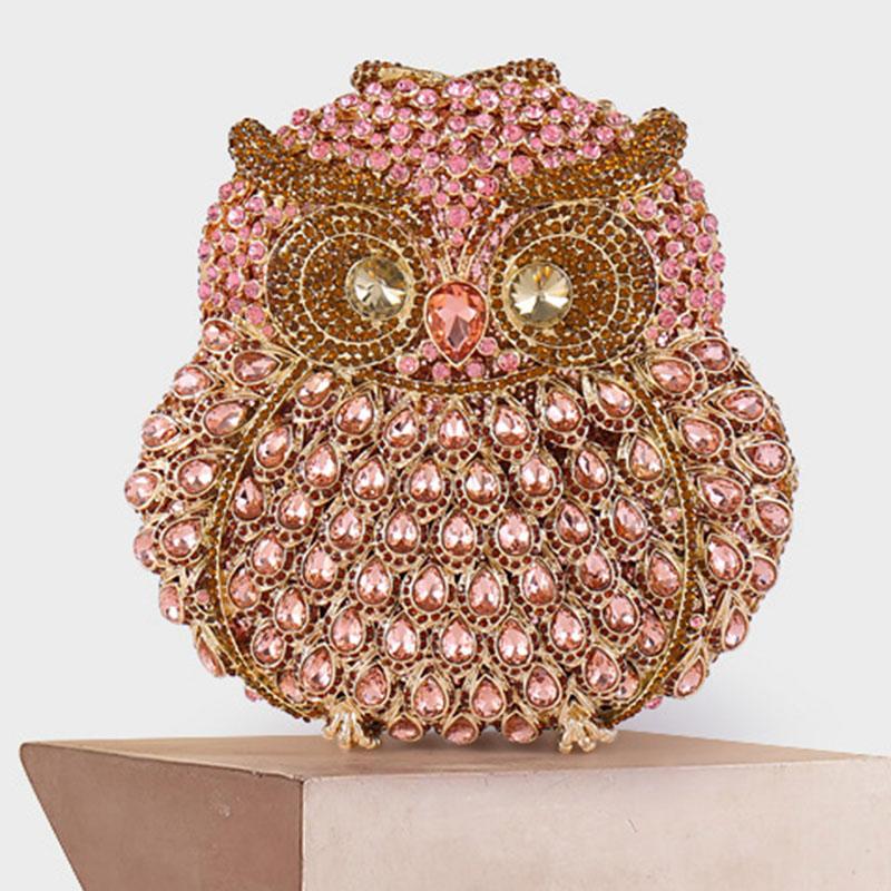 

WHTUOHENG Owl Shaped Diamond Evening Clutch Bag New Multi-Colored Rhinestone Bag Crystal Women s Party Lady Prom Mini Handbag 16cmX16cmX6.5cm