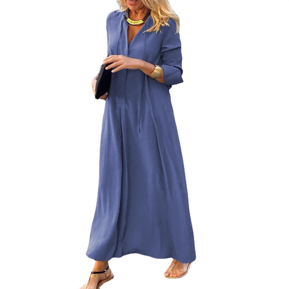 Women's Long Sleeve Maxi Dress in Solid Colors - Olive Green, Black, Wine Red, Gray, Blue, Green