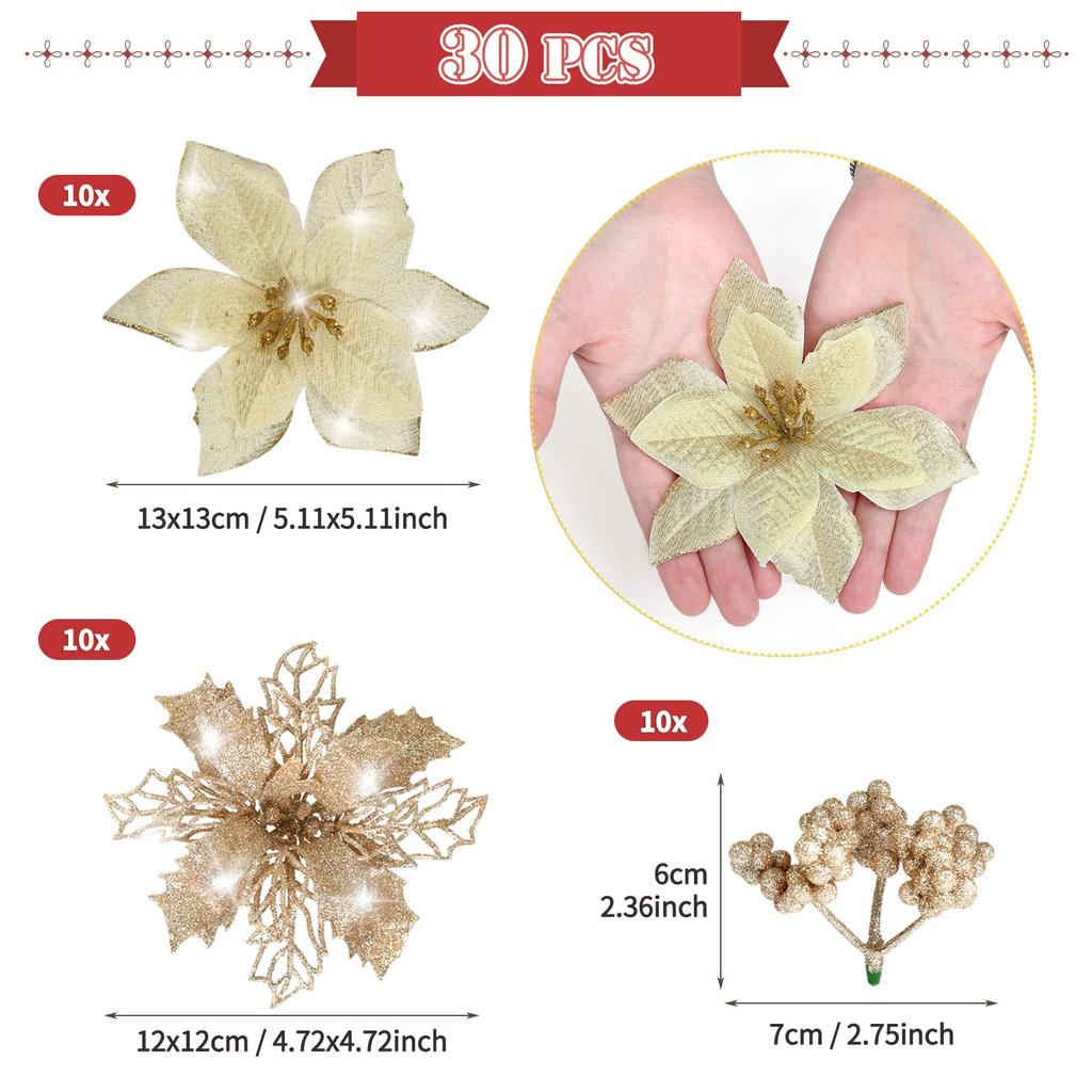 Ucouper Vánoční ozdoba na stromeček dekorace Umělé květiny Balení 30 ks vánočního věnce