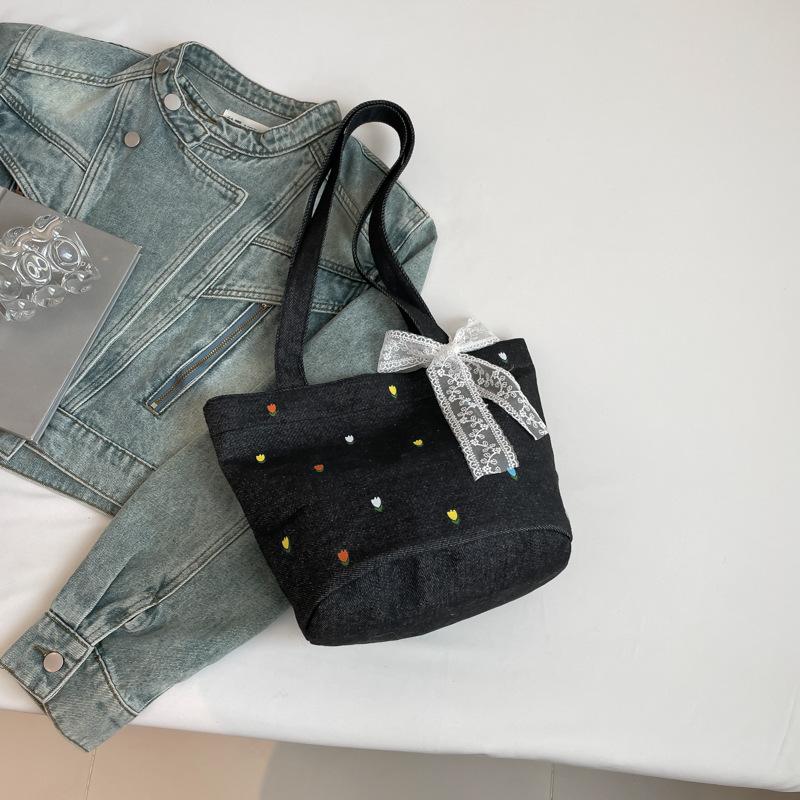 

Джинсовая сумка-ведро большой вместимости женская сумка 2025 лето новая маленькая свежая сумка на плечо сумка подмышку сумка-ведро чёрный