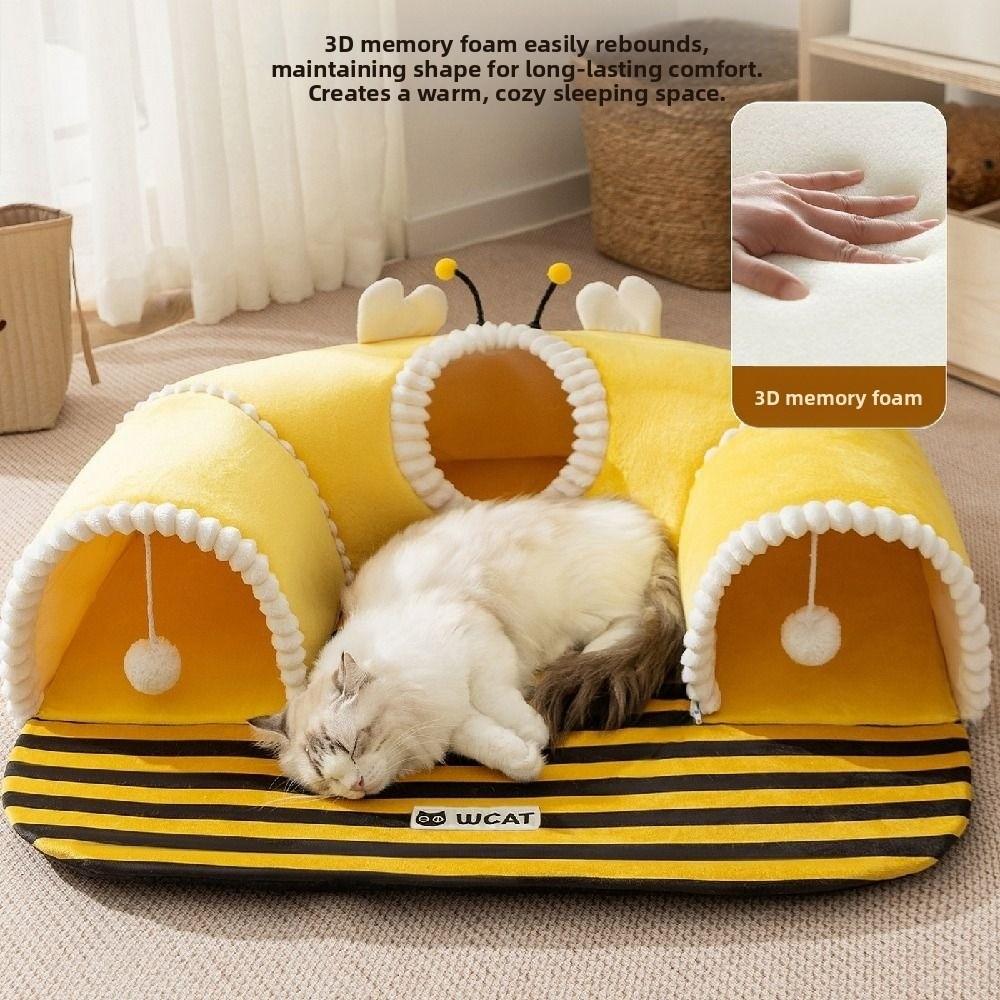 2in1 Cat Tunnel Toy Cartoon Pet Hideaway Tunnel Cat Mat Pet Nest  Play and Sleep