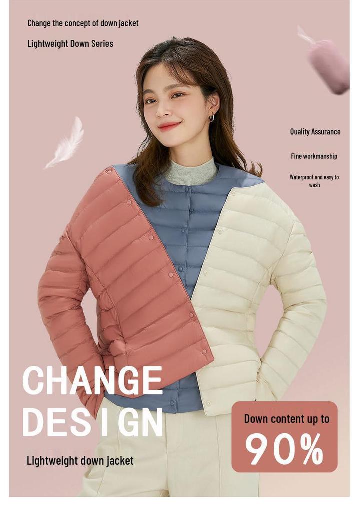 Women's Winter 2026 Down Jacket: 90% Down, Solid Color, Round/V-Neck, Long Sleeve, Plus Size Outerwear