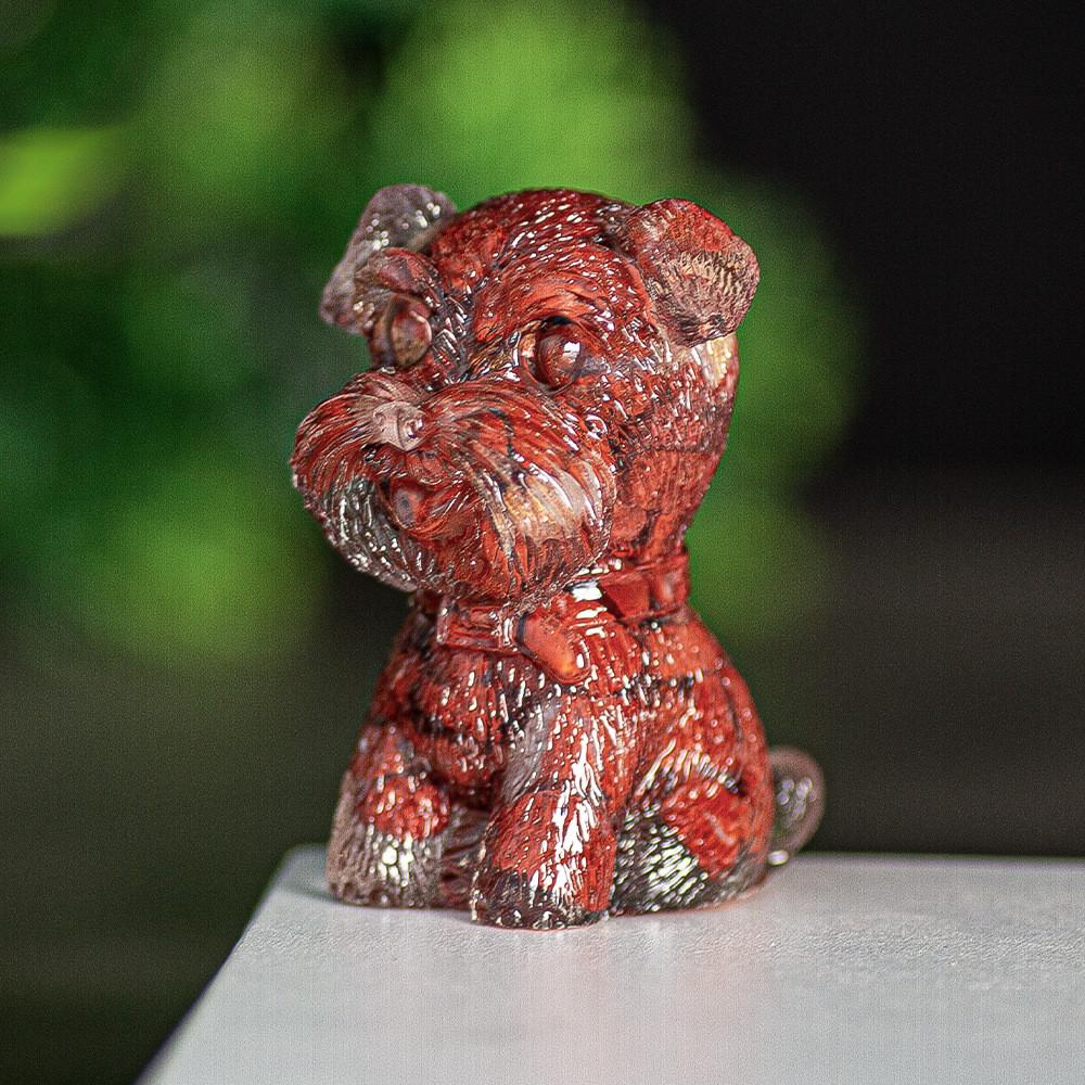 Resin Schnauzer Figurine With Natural Crystal Fill For Desk Decor And Gift Giving