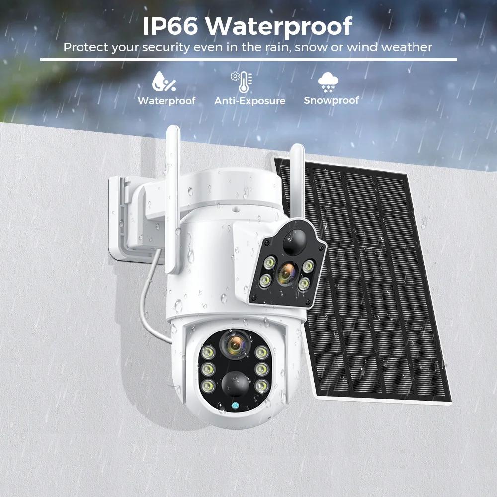 Wireless Solar Wifi PTZ Outdoor 4K 8MP Dual Len Low Power Security Battery Camera Color Night Surveillance Icsee