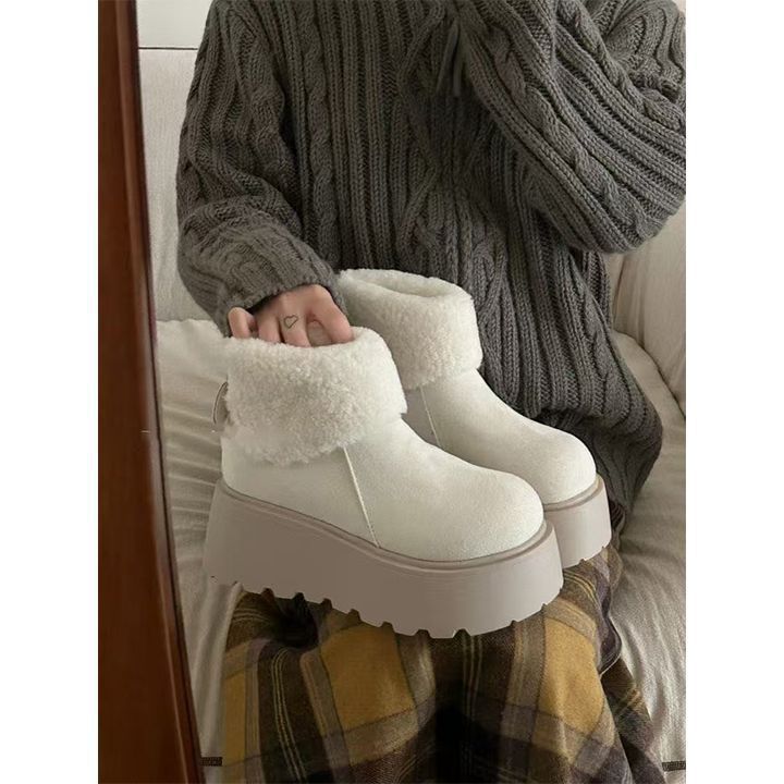 Fleece, Thickened and Heightened Muffin Ice Boots 2025 Winter New British Style Thick-soled Comfortable Cotton Shoes Integrated To Keep Warm