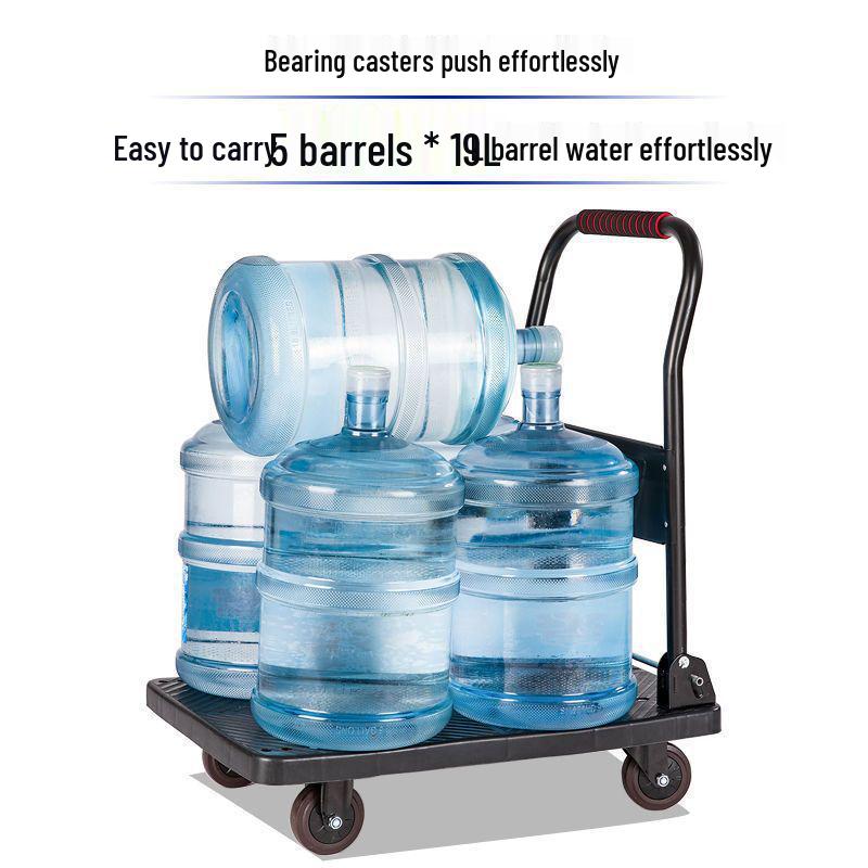 Portable Folding Handcart: Silent, Small, 4-Wheel Flatbed Pull Cart for Home Use