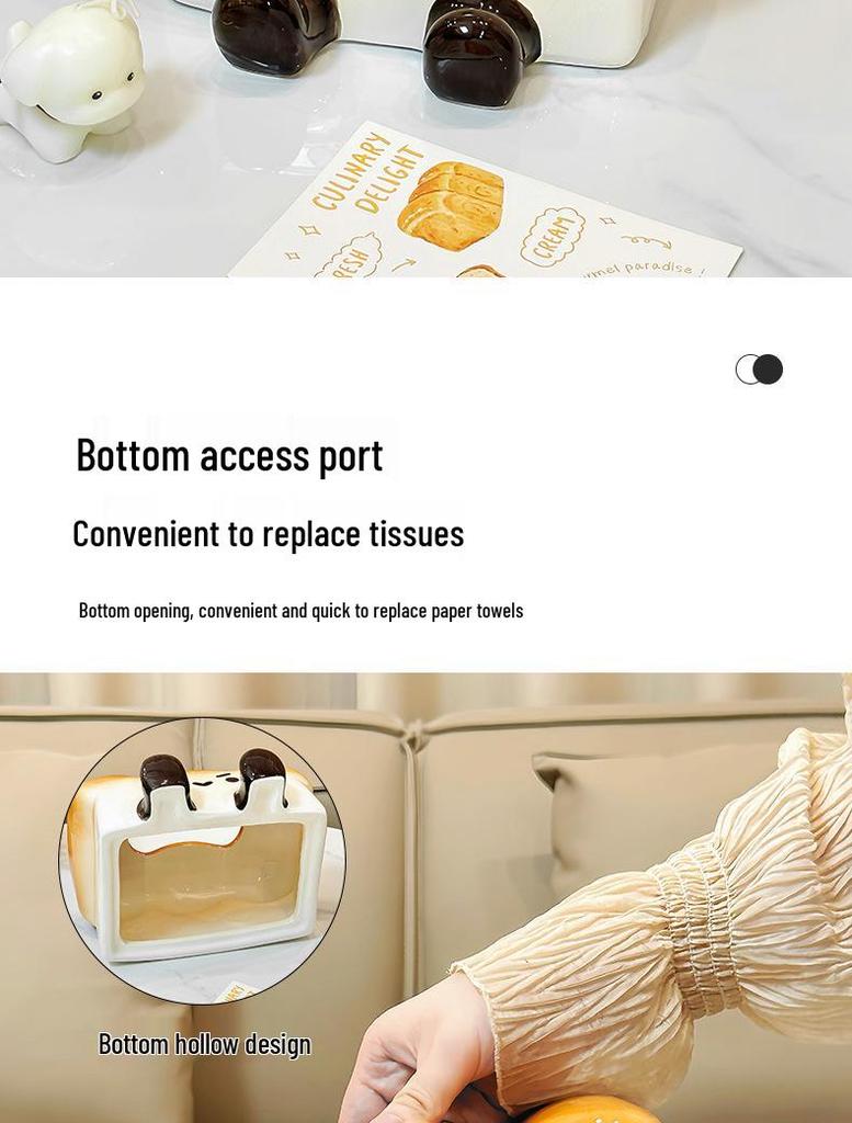 Cute Toast Ceramic Tissue Box & Phone Holder - Creative Pull-out Napkin Paper Box for Living Room & Dining Table