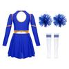 Mädchen Cheerleading Outfit Buchstabendruck Off-Shoulder Schlüsselloch Rücken Langarmkleid mit Blumenbällen Gestreifte Socken