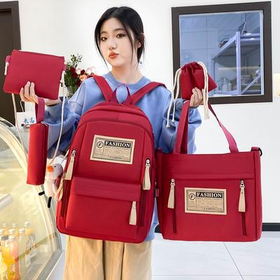 Large Capacity Schoolbag Girls Korean Version Five-piece Backpack High School College Students Large Capacity Backpack Simple