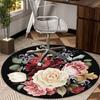 Pink Roses And Butterflies round carpet Chair cushion Round Entryway Rug, Soft Round Rugs for Living Room, Bedroom, Circle Carpet decor gifts
