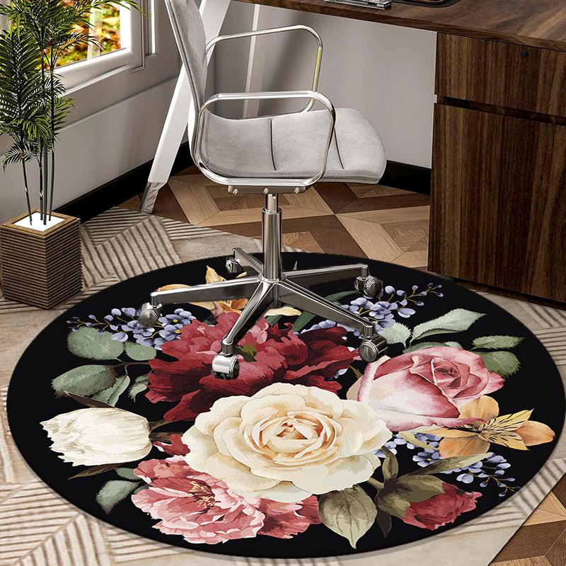 Pink Roses And Butterflies round carpet Chair cushion Round Entryway Rug, Soft Round Rugs for Living Room, Bedroom, Circle Carpet decor gifts