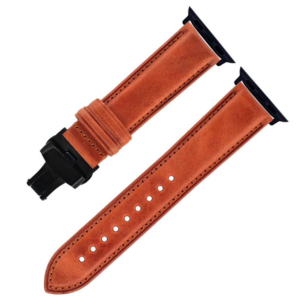 The First-Layer Cowhide Bracelet Is Suitable For Apple Watch S7 Strap Applewatch8 Genuine Leather Butterfly Buckle Strap.