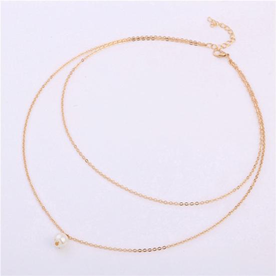 Necklace Simple Wear-resistant Women Double Layer Faux Pearl Pendant Chain for Party