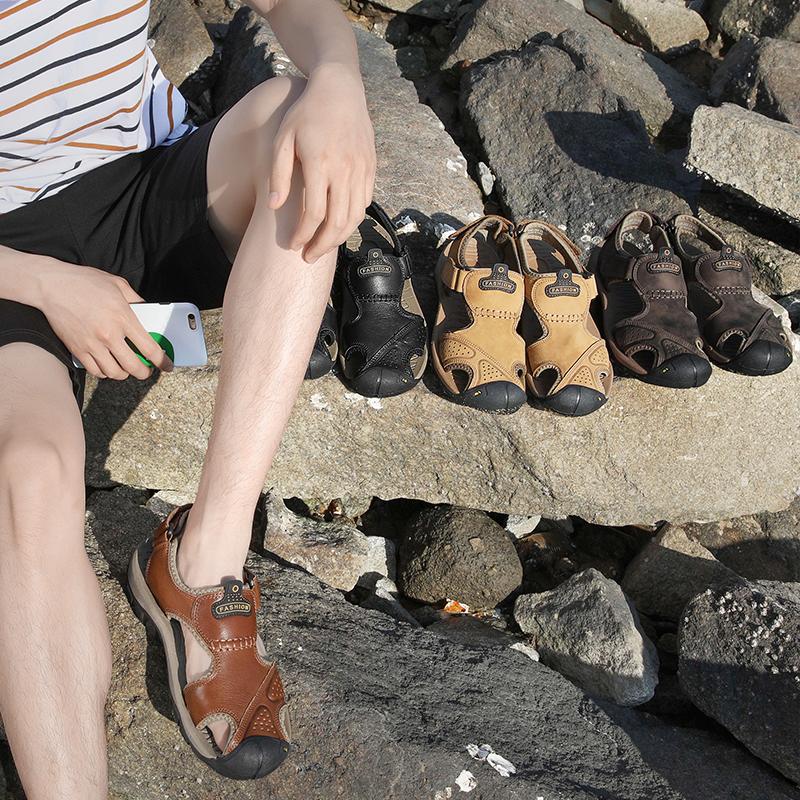 Summer Men Sandals Casual Shoes Outdoor Leather Slippers Beach Shoes Roman Sandals