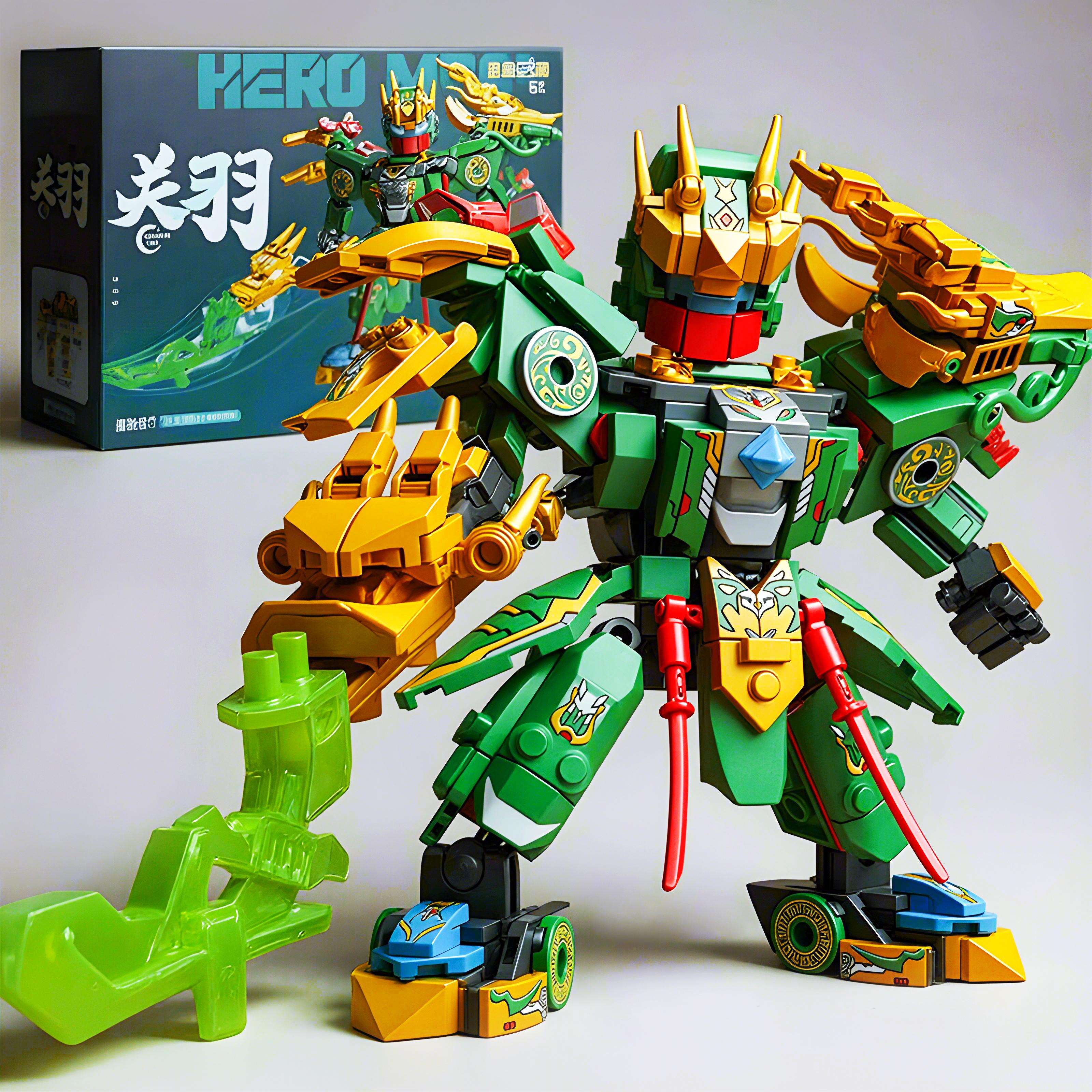

Mecha Warrior Building Blocks Super Hero Green Guan Yu Robot DIY Assembly Figure Boys Birthday Christmas Gift Kids Toy